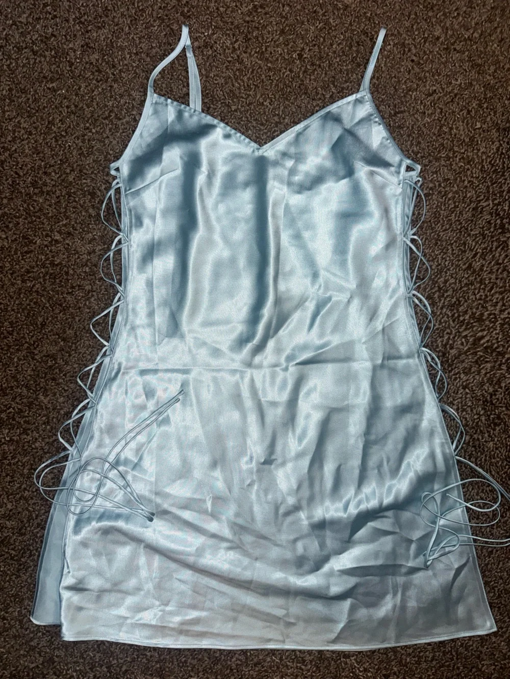 Victoria’s Secret Satin Slip Dress with Side Lace-Up Straps - Light Blue